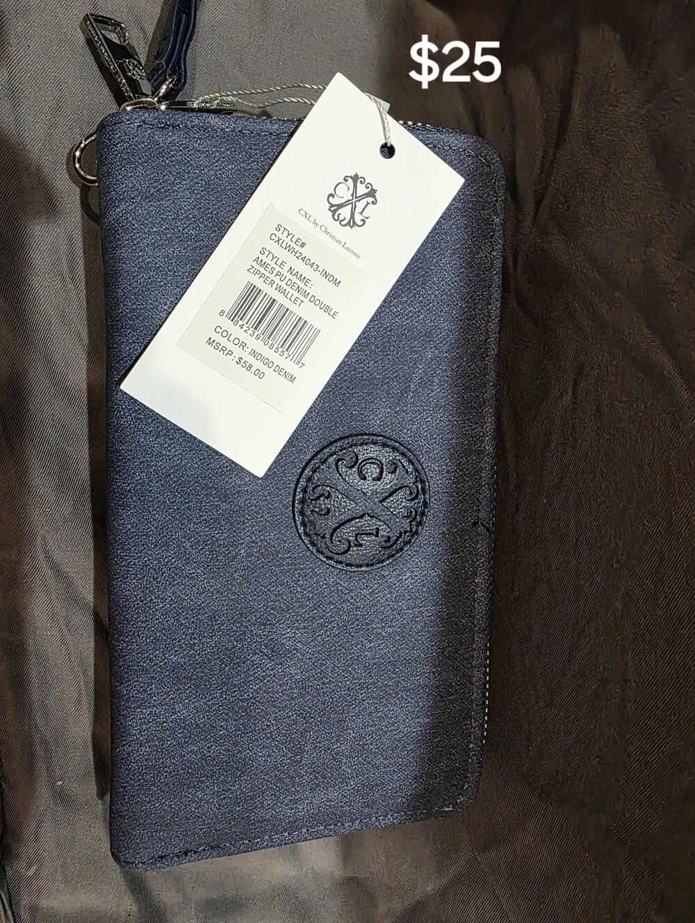 Christian Lacroix Ames PU Denim Double Zipper Wallet
